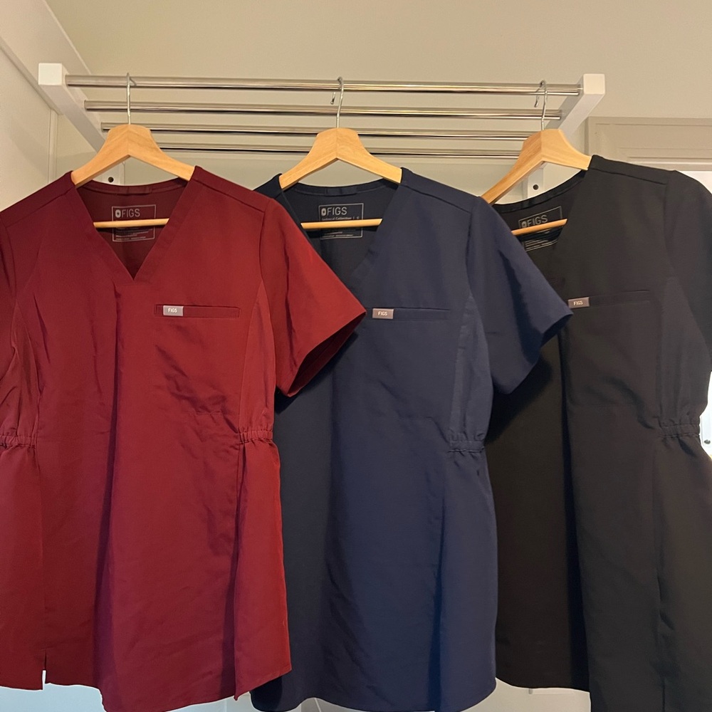 Figs Women's V-Neck Scrub Tops - Burgundy, Navy, Black